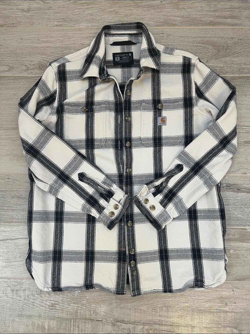 Carhartt Cream and Black Plaid Button-Front Shirt Jacket